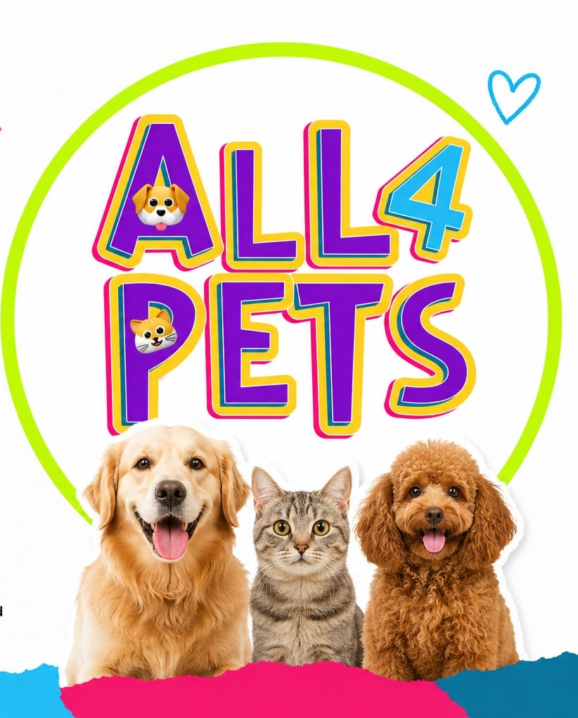 All4Pets — Who We Are, featuring golden retriever, tabby cat and toy poodle